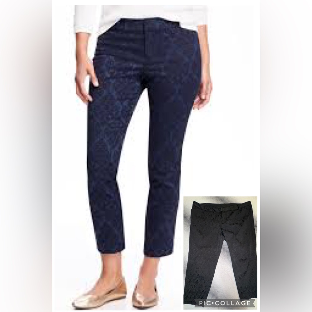 Old Navy‎ BLACK Jacquard Pixie Crop Damask Classic Curvy Trousers Pants 22 (A2)